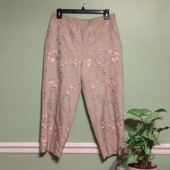 Petite Sophisticate Pants - Petite Sophisticate Silk Embroidered Floral Fitted Dress Pants